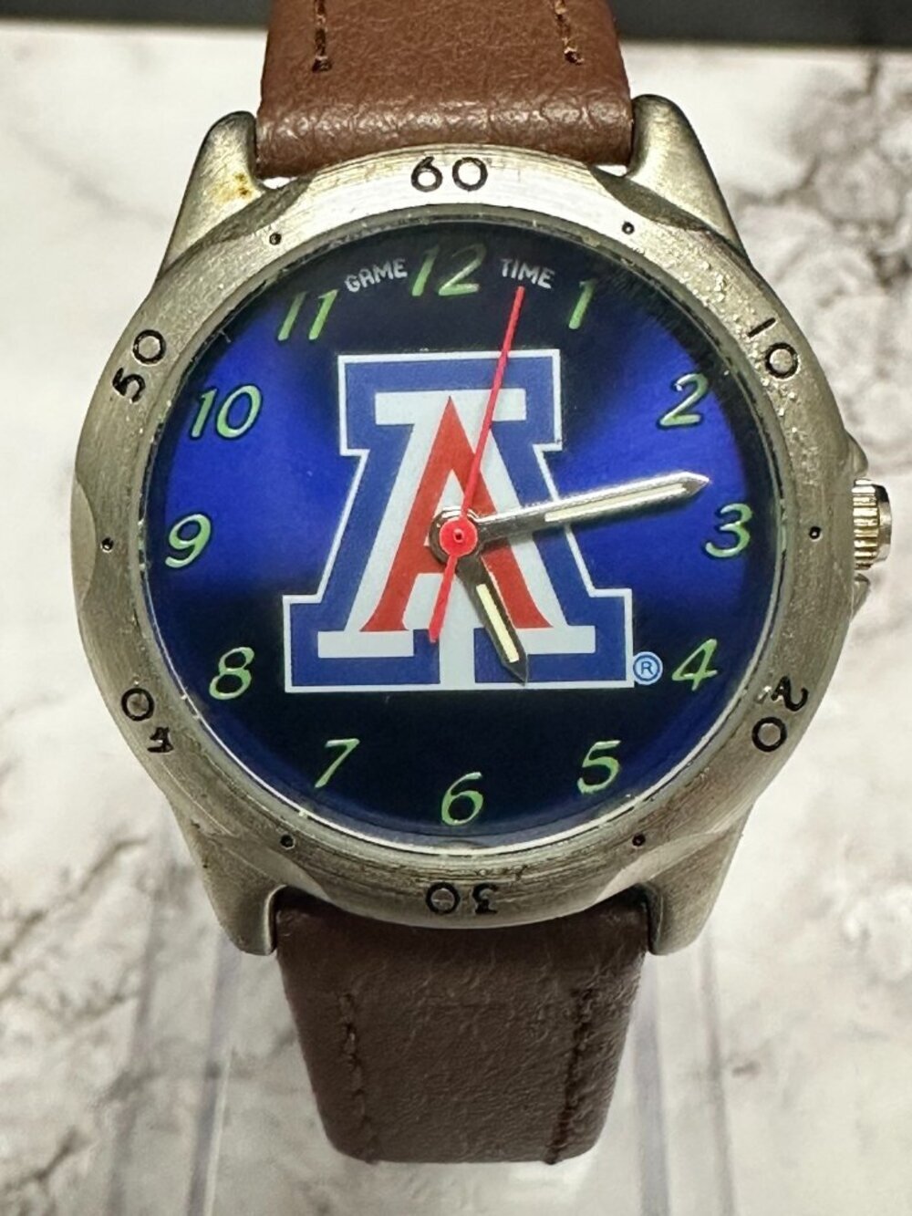Gametime Arizona Wildcats Watch Boys Silver Tone Brown Leather Band New Battery
